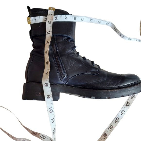 Frye Julie Biker Engineer Black Leather Lace-up Lug Sole Boots - Picture 10 of 15